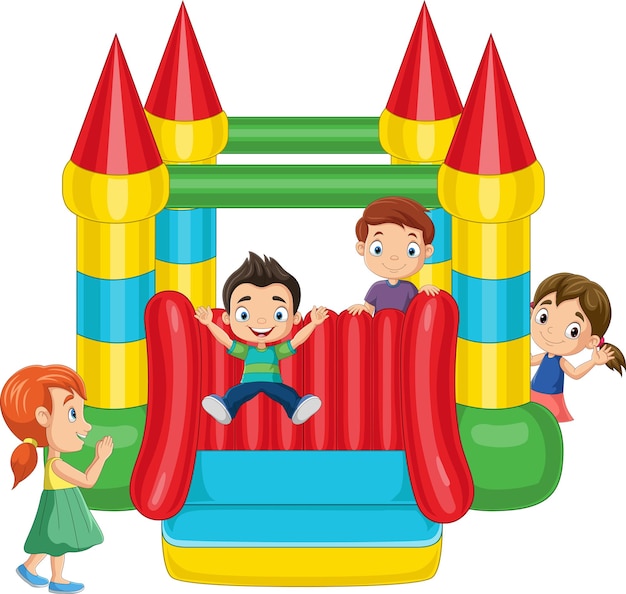 Vector cartoon children on a bouncy castle