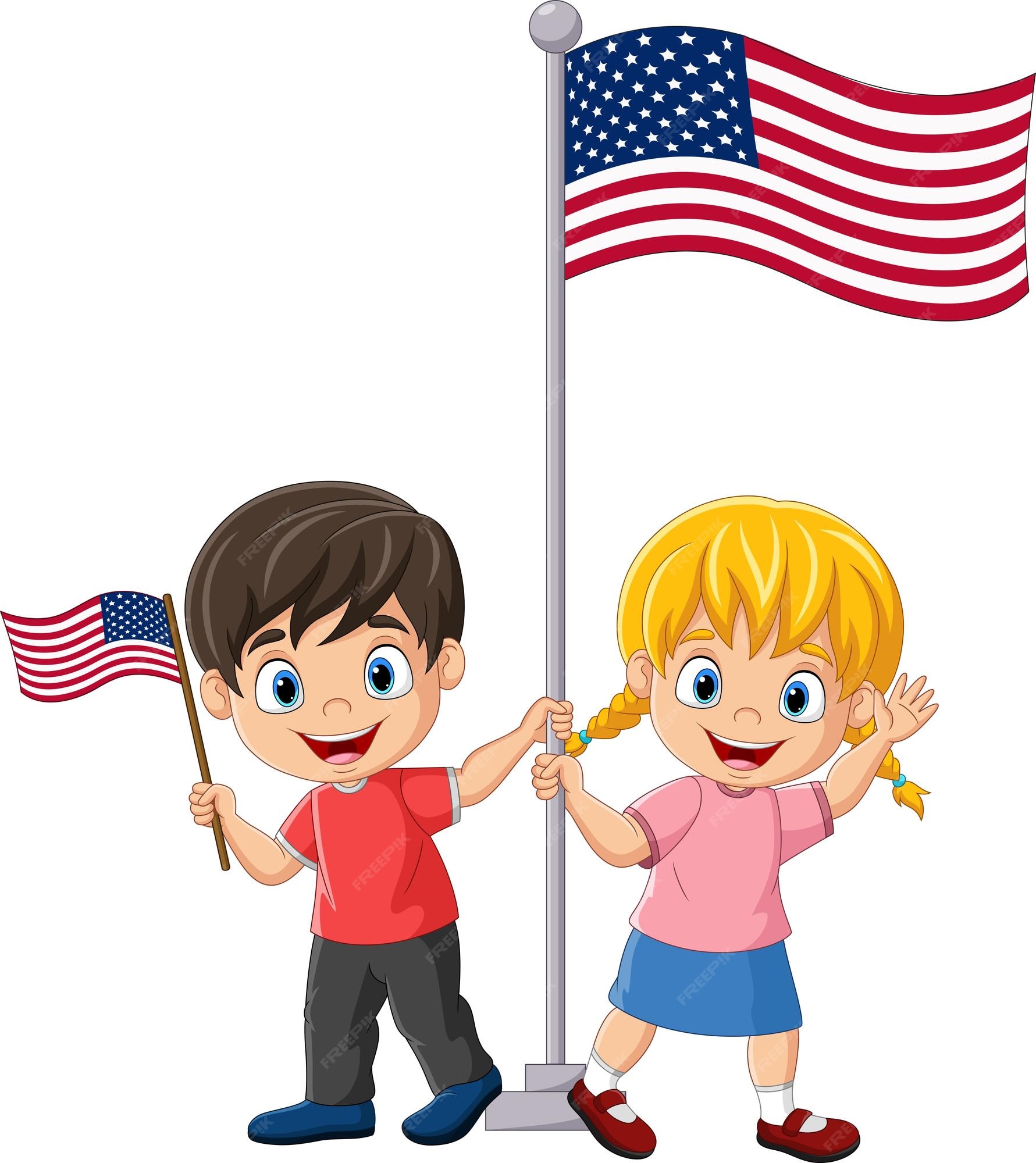 Premium Vector | Cartoon children holding usa flags