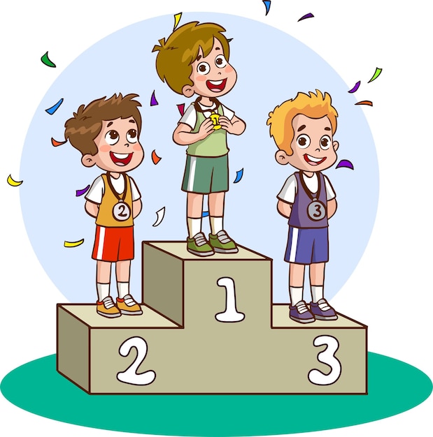 A cartoon of children on a podium