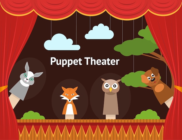 cartoon children puppet theater background card vector