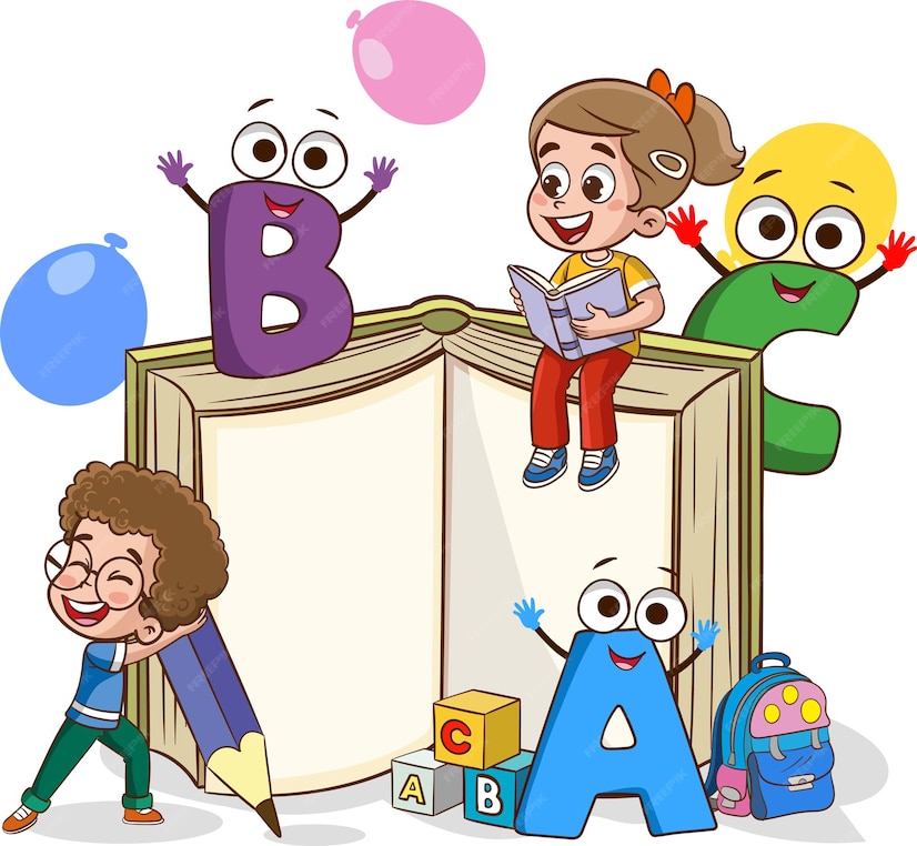 Premium Vector | A cartoon of children reading a book with the letter b