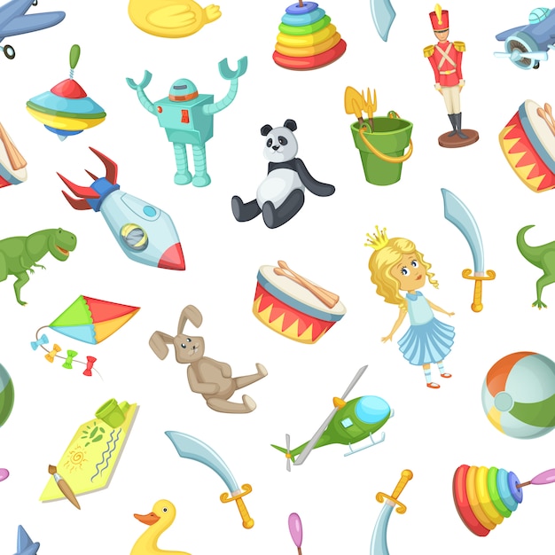 cartoon children toys seamless pattern