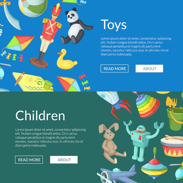 Vector cartoon children toys web banner templates illustration