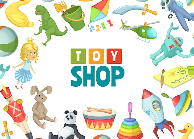 cartoon children toys with place for text illustration