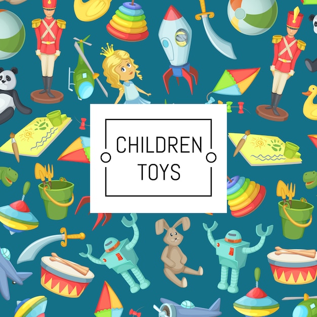 cartoon children toys with place for text illustration