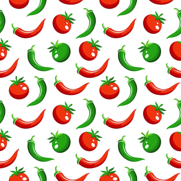 Cartoon chili en tomaat naadloze patroon pittige achtergrond