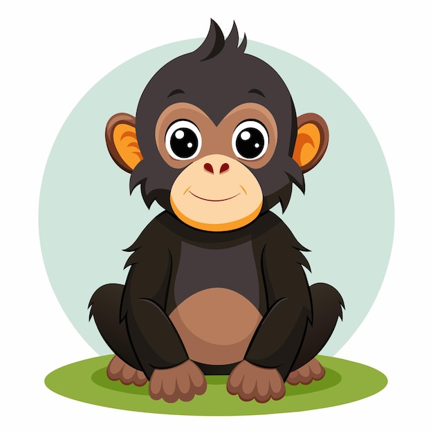Vector a cartoon of a chimpanzee sitting on a grass