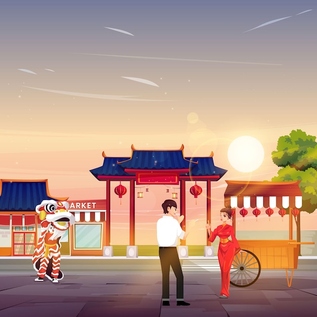 Cartoon Chinese Nieuwjaar bazaar