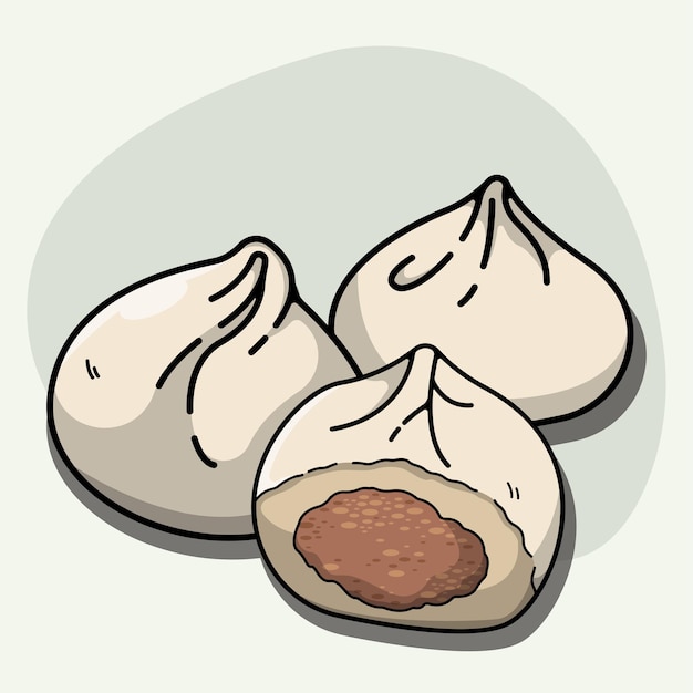 Vector cartoon chinese steamed pork buns icon food vector collection tradition pork buns illustration