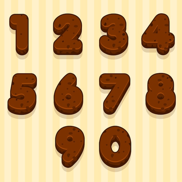 Cartoon Chocolate cookie font, biscuit numbers