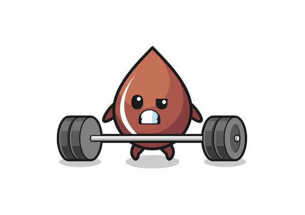 Cartoon of chocolate drop lifting a barbell cute design