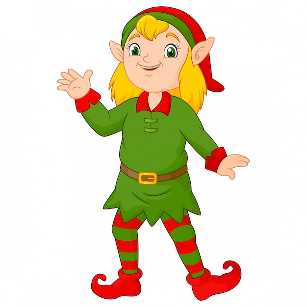 Cartoon christmas girl elf waving