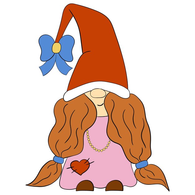 Cartoon Christmas gnome girl Vector illustration of cute dwarfs on a white background