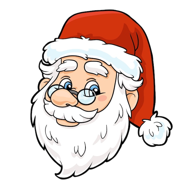 Cartoon Christmas illustration for children Vector image of the head of Santa Claus