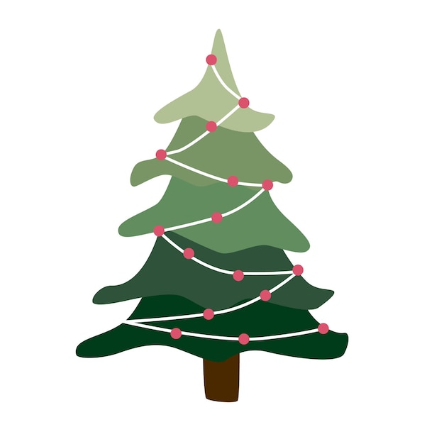 Cartoon christmas tree in doodle style isolated on white background Hand drawn holiday fir symbol