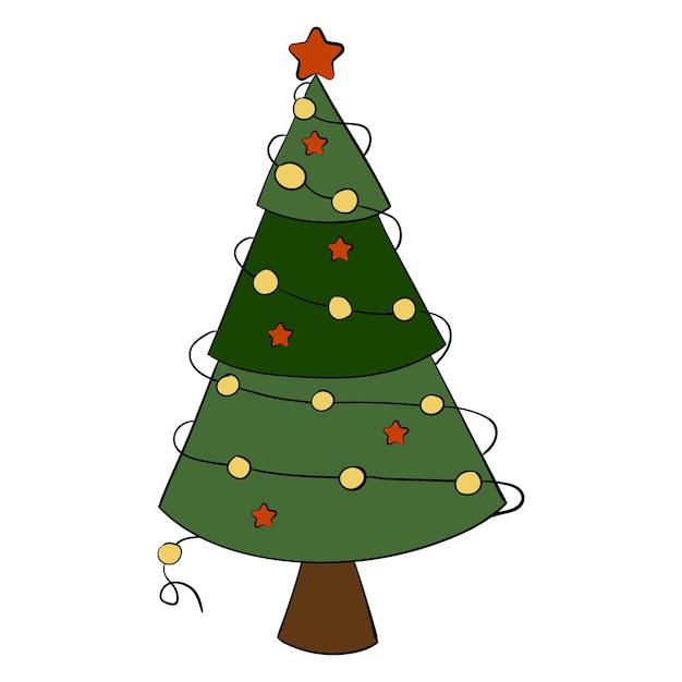 Cartoon Christmas tree Vector illustration on a white background