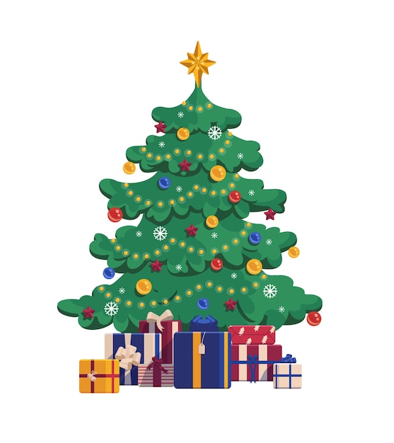 cartoon christmas tree with gift boxes