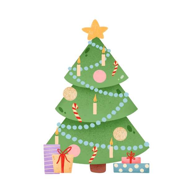 Cartoon christmas tree with gifts