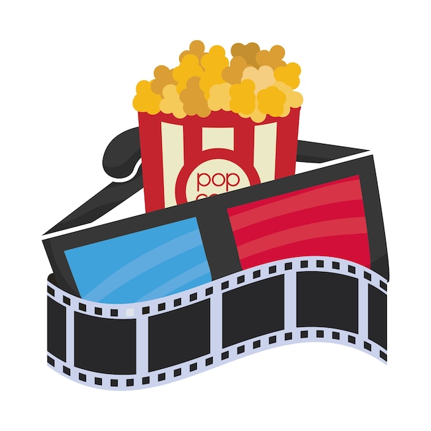 Cartoon cinema 3d occhiali pop corn film strip