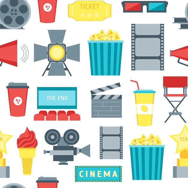 Cartoon Cinema Movie Seamless Pattern Background Vector