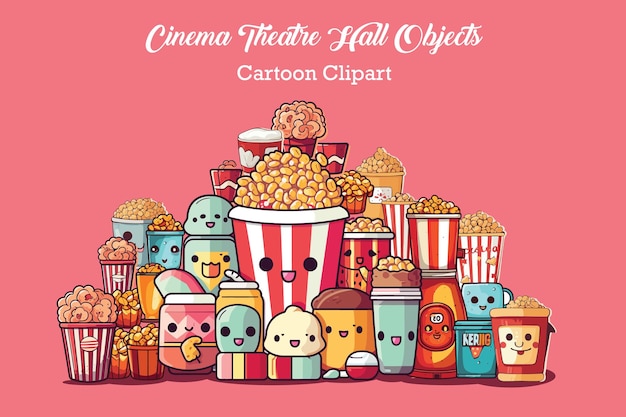 Cartoon Cinema Objecten Clipart Popcorn Ijs Koffie Snacks Popcorn Maker