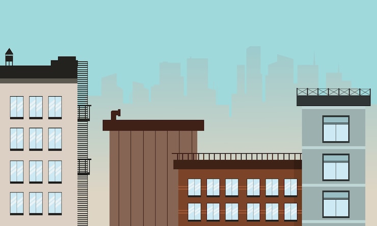 Vector cartoon city landscape vector flat illustration