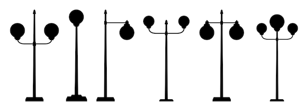 만화 도시 가로등 실루엣 컬렉션 벡터 일러스트 화이트 절연