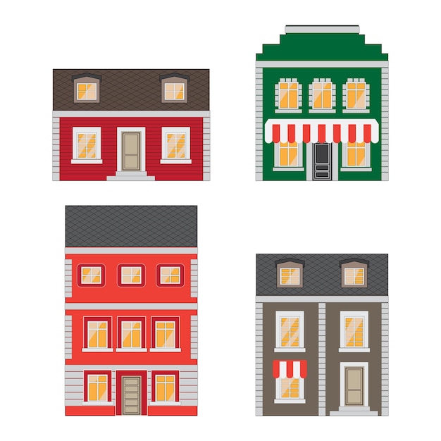 Cartoon cityscape collection with townhouses