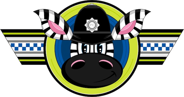 Cartoon Classic British Zebra Policeman Character Emergency Services Illustration