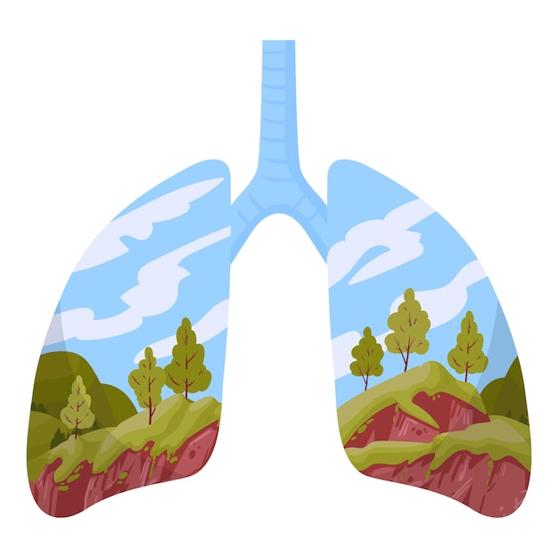 Vettore cartoon polmoni puliti polmoni umani sani aria fresca pianeta verde polmoni metafora sistema respiratorio pulito illustrazione vettoriale piatta buone condizioni ecologiche