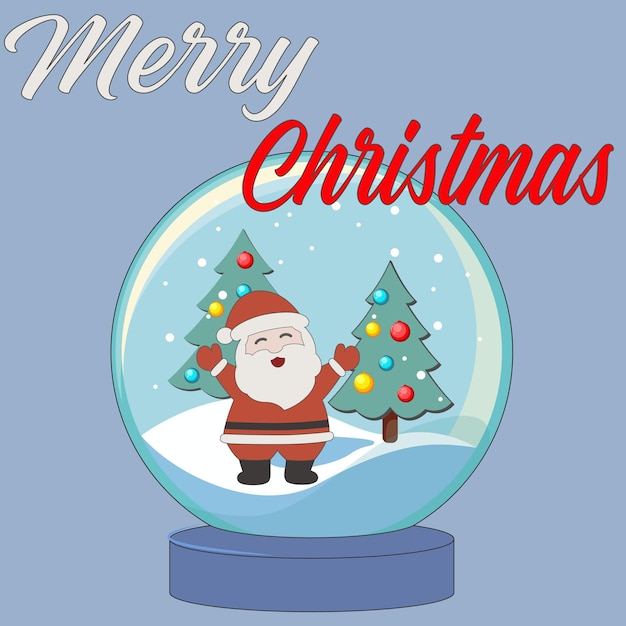 Clipart cartoon di babbo natale con una magica sfera di neve che esaudisce gli auguri di buon natale e felice anno nuovo