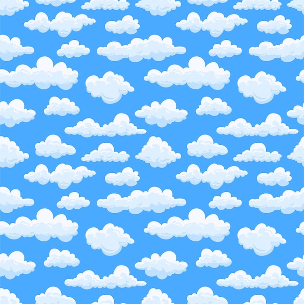 Vector cartoon cloud pattern seamless print of white summer fluffy cumulus clouds vector texture