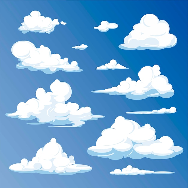 Мультфильм облака, изолированные на голубое небо.
