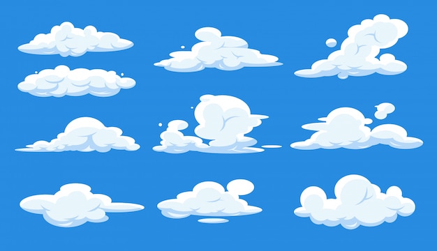 Cartoon clouds set isolated on blue sky