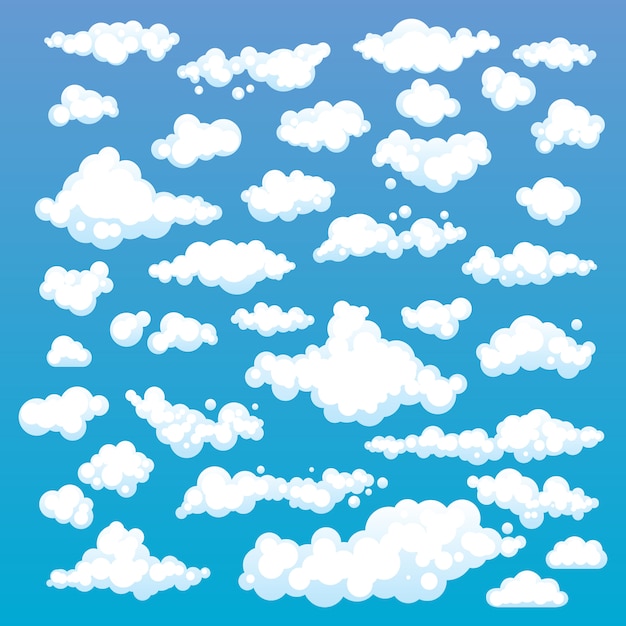 ベクトル 青い空を背景に設定された漫画雲