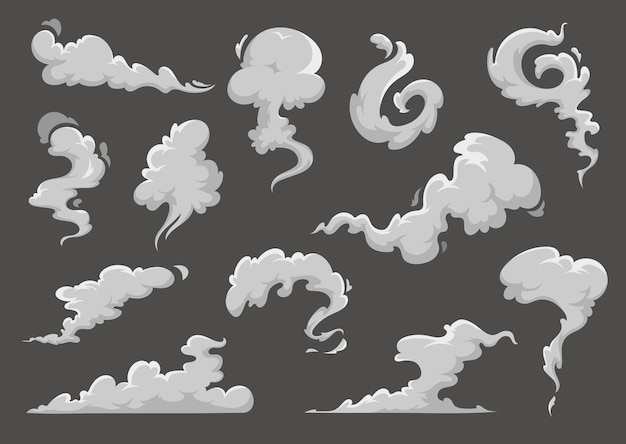 Cartoon clouds, steaming smoke and steam flow explosion clouds