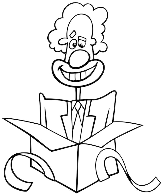 Cartoon clown coming out of the box coloring page