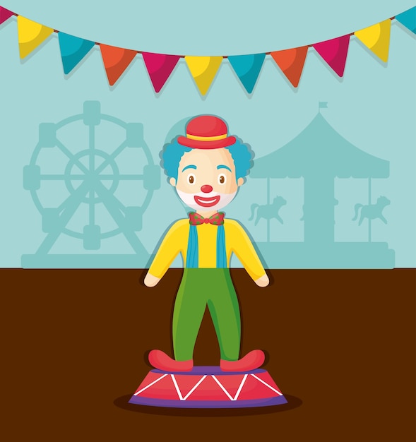 Vector cartoon clown en decoratieve wimpels