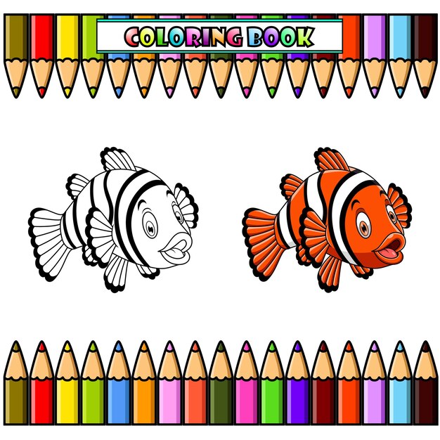 Cartoon clown fish for coloring book