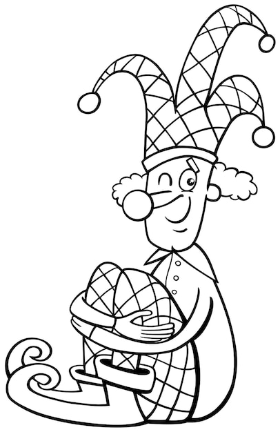 Cartoon clown or jester comic character coloring page