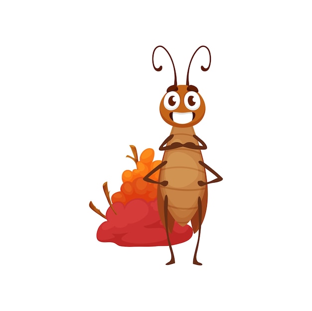 Vector cartoon cockroach character with cute face bug