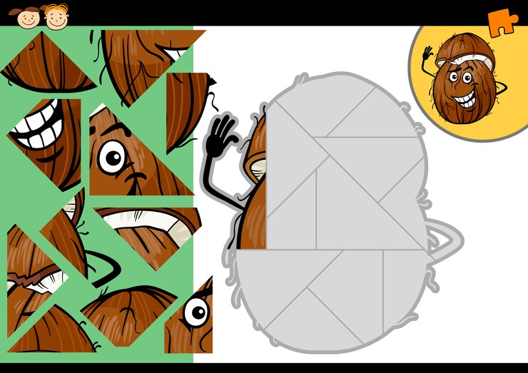 वेक्टर cartoon coconut jigsaw puzzle game