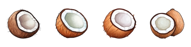 Cartoon coconut set Vector illustration
