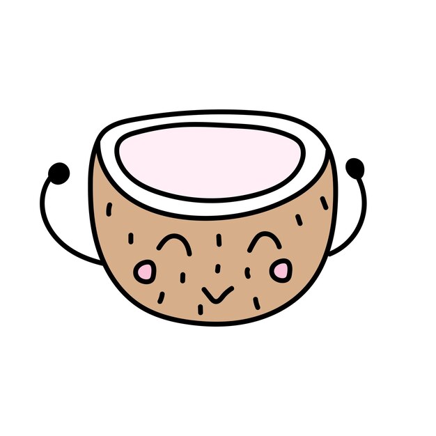 cartoon coconut vector illustration in doodle style