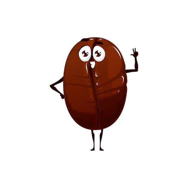 Cartoon coffee bean character with funny face