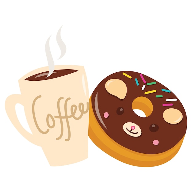 Vector cartoon coffee and donuts