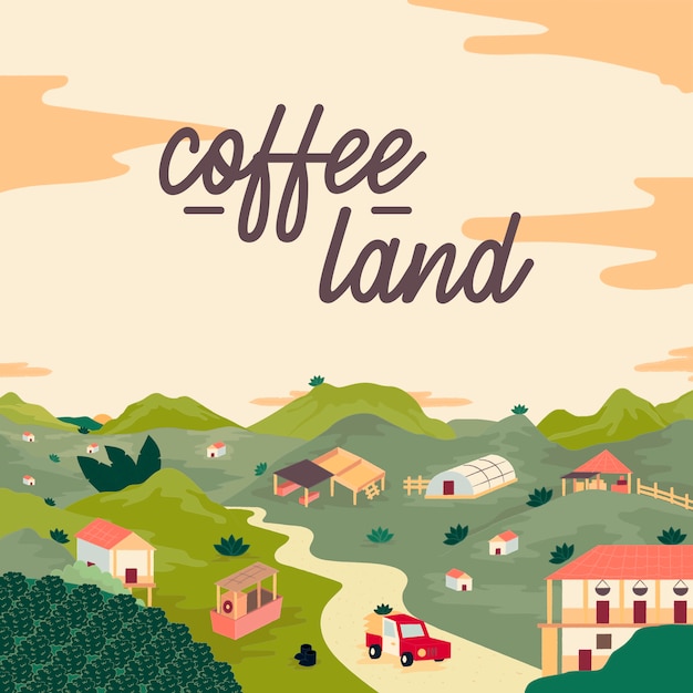 Vector cartoon coffee seeded landscape