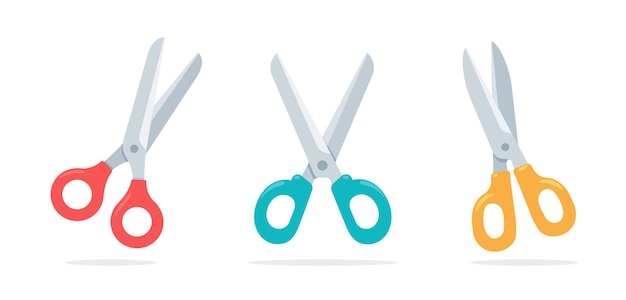 Cartoon collection scissors paper cut in various colors