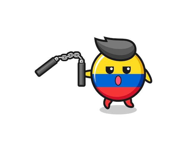 Cartoon of colombia flag using nunchaku cute design