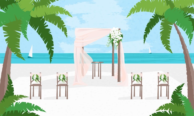 cartoon color beach with wedding arch landscape scene concept vector